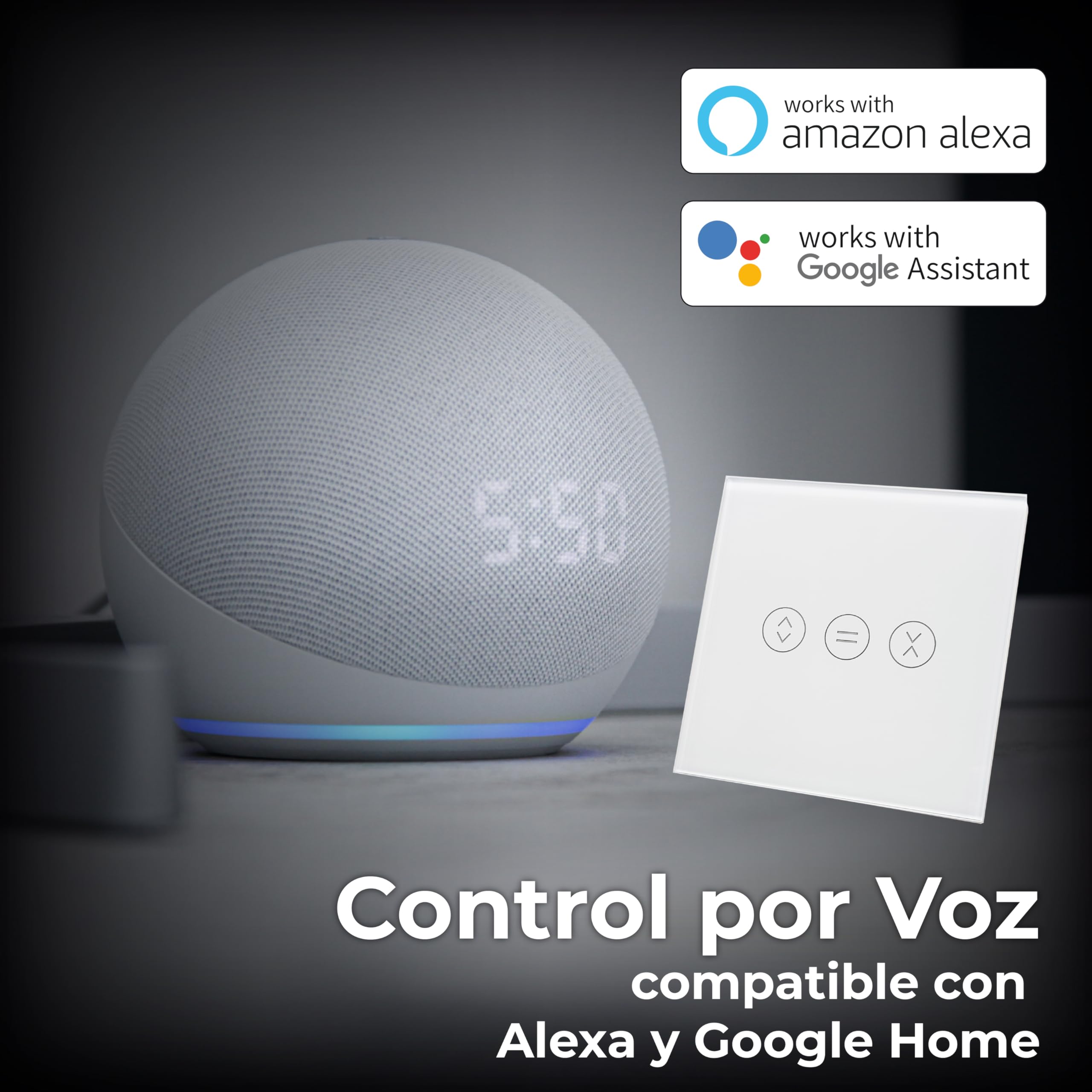 LED ATOMANT 4x Interruptor Cristal Wifi para Persiana App Smart Life/Tuya | Compatible con Alexa y Google Assistant