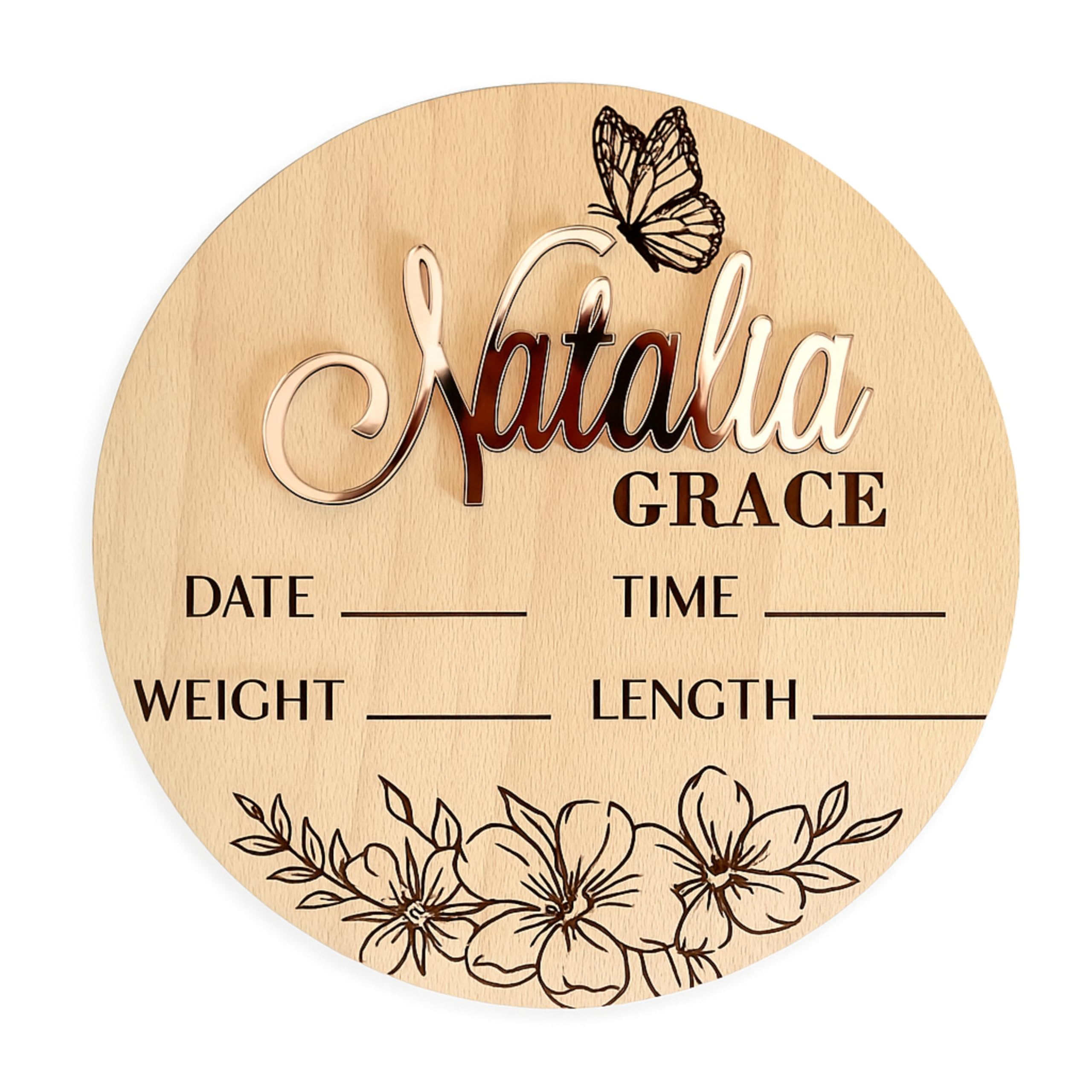 Personalised Baby Announcement Sign, Butterfly and Flowers, Custom Baby Name, Baby Birth Stats, Hospital Baby Sign, Newborn Gift, Floral Sign, Photo Prop, Baby Shower Gift, Gender Reveal (Design 8)