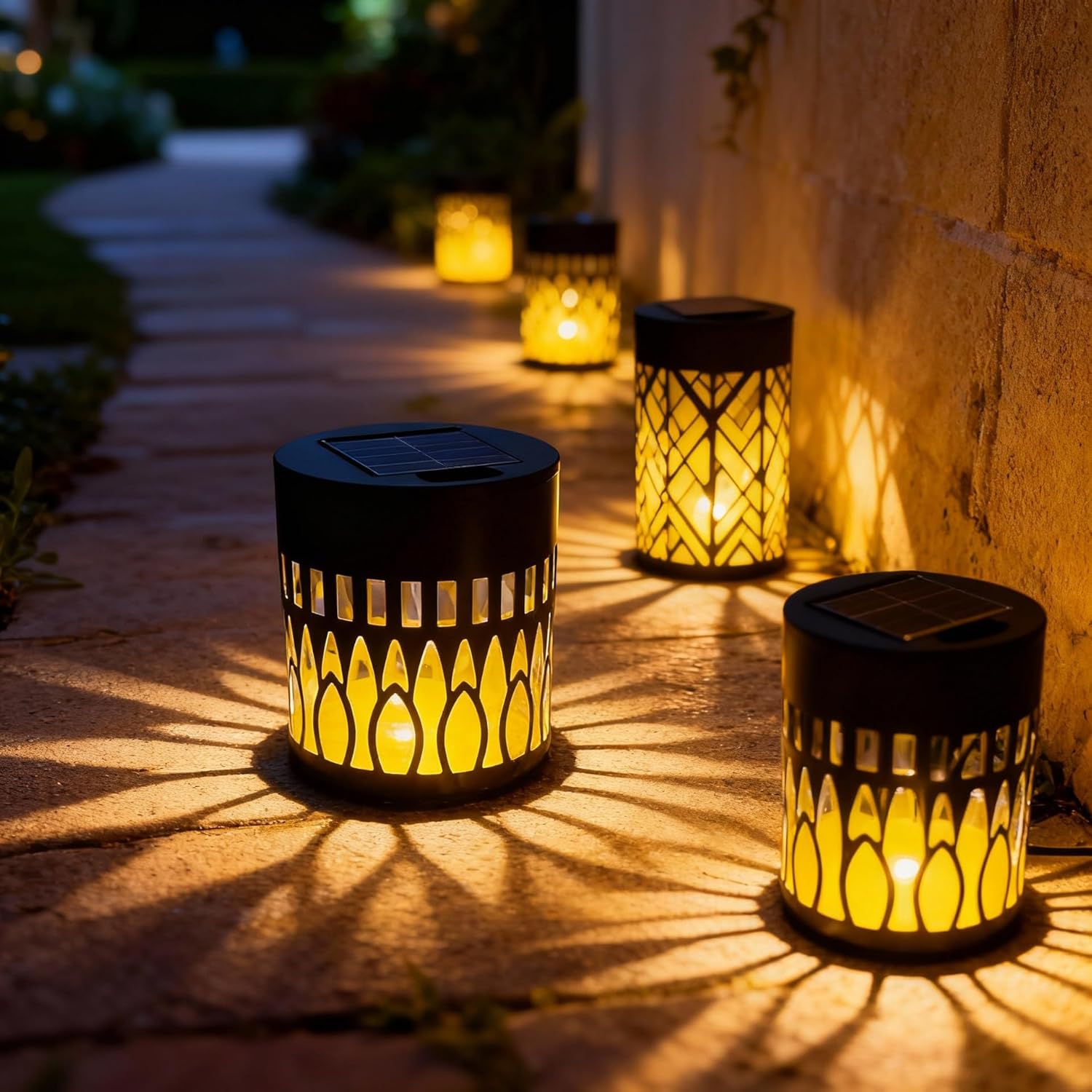 Decorative Solar Mandala Lights, 2pcs Solar Fence Lights, Outdoor Deck Step Wall Lights, Mandala Theme Waterproof Fence Light for Garden Post Patio Backyard Yard Decor (4, Color-A)