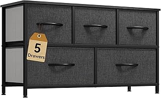 DWVO 5 Dresser for Bedroom, TV Stand, Fabric Tower with 5 Drawers, Black Dresser & Chest of Drawers