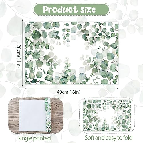 Miniatura 2 de Paquete de 50 manteles individuales desechables de papel con hojas de eucalipto de 16 x 11 pulgadas, manteles individuales de hojas verdes para