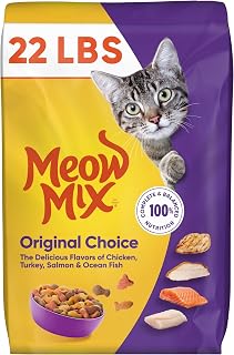 Meow Mix Original Choice Dry Cat Food 22 lb Bag - Chicken Turkey Salmon Fish Flavors, 100% Complete Adult Nutrition
