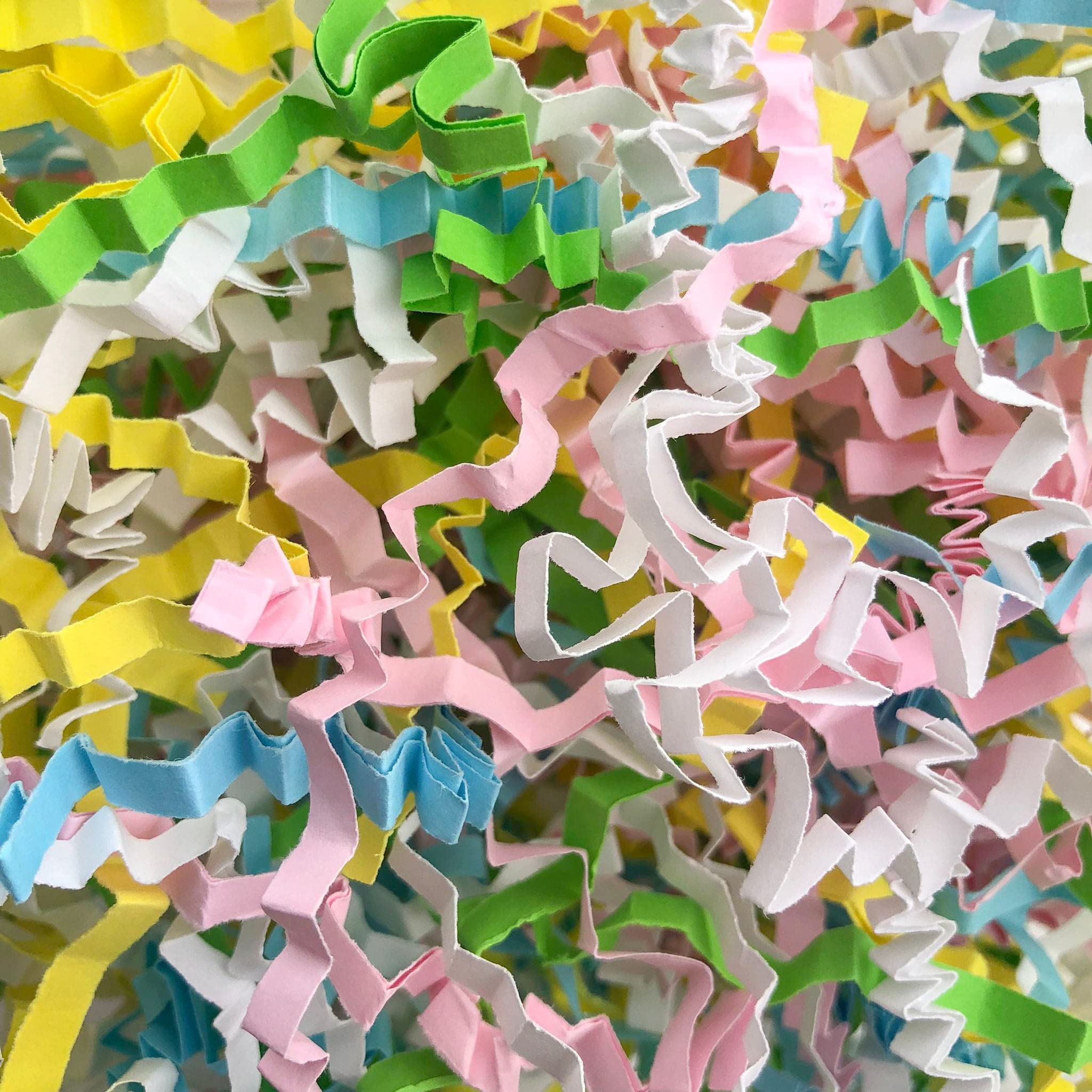 ShredAstic ® Shredded Paper Zig Zag Crinkle Cut Paper Mix Yellow Green White Pink Blue Easter gifts baskets hampers crafts (500 grams)
