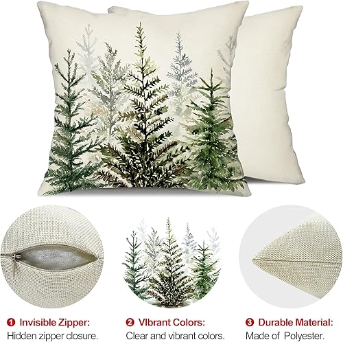 Miniatura 6 de DFXSZ Juego de 2 fundas de almohada de Navidad de 18 x 18 pulgadas, diseño de acuarela azul y verde, árbol de Navidad, estilo rústico, estampado de