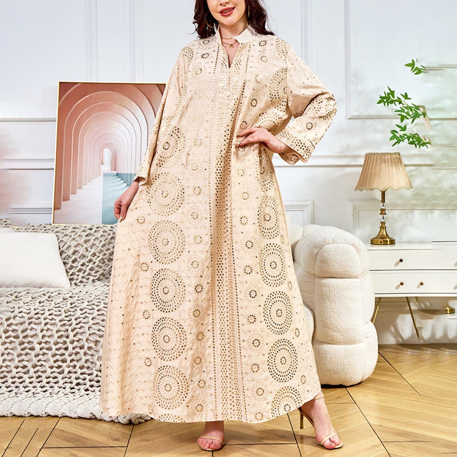 Generisch Abiti musulmani da donna a maniche lunghe islamiche turche abito casual casual casual marocchino abito da donna scollo a V abito da preghiera maxi abito da sera abiti da festa