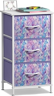 Sorbus Nightstand Storage Organizer Chest with 3 Drawers - Kids Girls, Boys Bedroom Furniture Chest for Clothes, Closet Organization - Steel Frame, Wood Top, Fabric Bin (3-Drawer, Blue/Pink/Purple)
