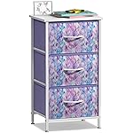 Sorbus Nightstand Storage Organizer Chest with 3 Drawers - Kids Girls, Boys Bedroom Furniture Chest for Clothes, Closet Organization - Steel Frame, Wood Top, Fabric Bin (3-Drawer, Blue/Pink/Purple)