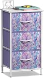 Sorbus Nightstand Storage Organizer Chest with 3 Drawers - Kids Girls, Boys Bedroom Furniture Chest for Clothes, Closet Organization - Steel Frame, Wood Top, Fabric Bin (3-Drawer, Blue/Pink/Purple)