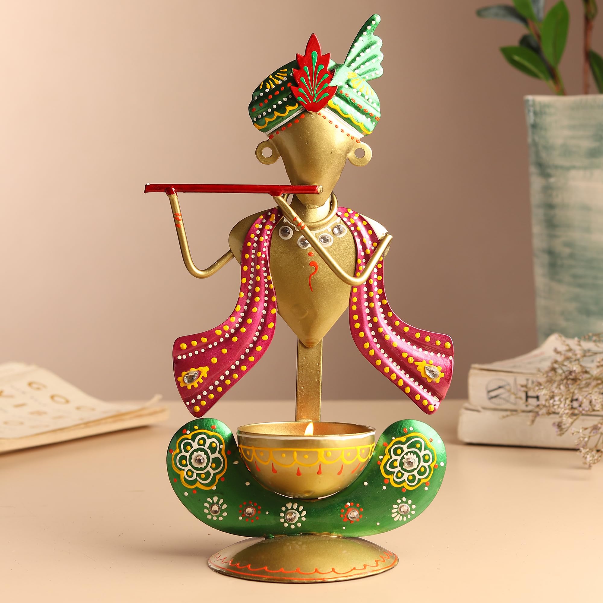 Habere India-All The Cultures Fabricating India Candle Holder | Dreamcatcher | Showpiece | Krishna Statue Tea Light Stand | Kanha Tea Light Holder (Lord Krishna Tealight)-picture-19