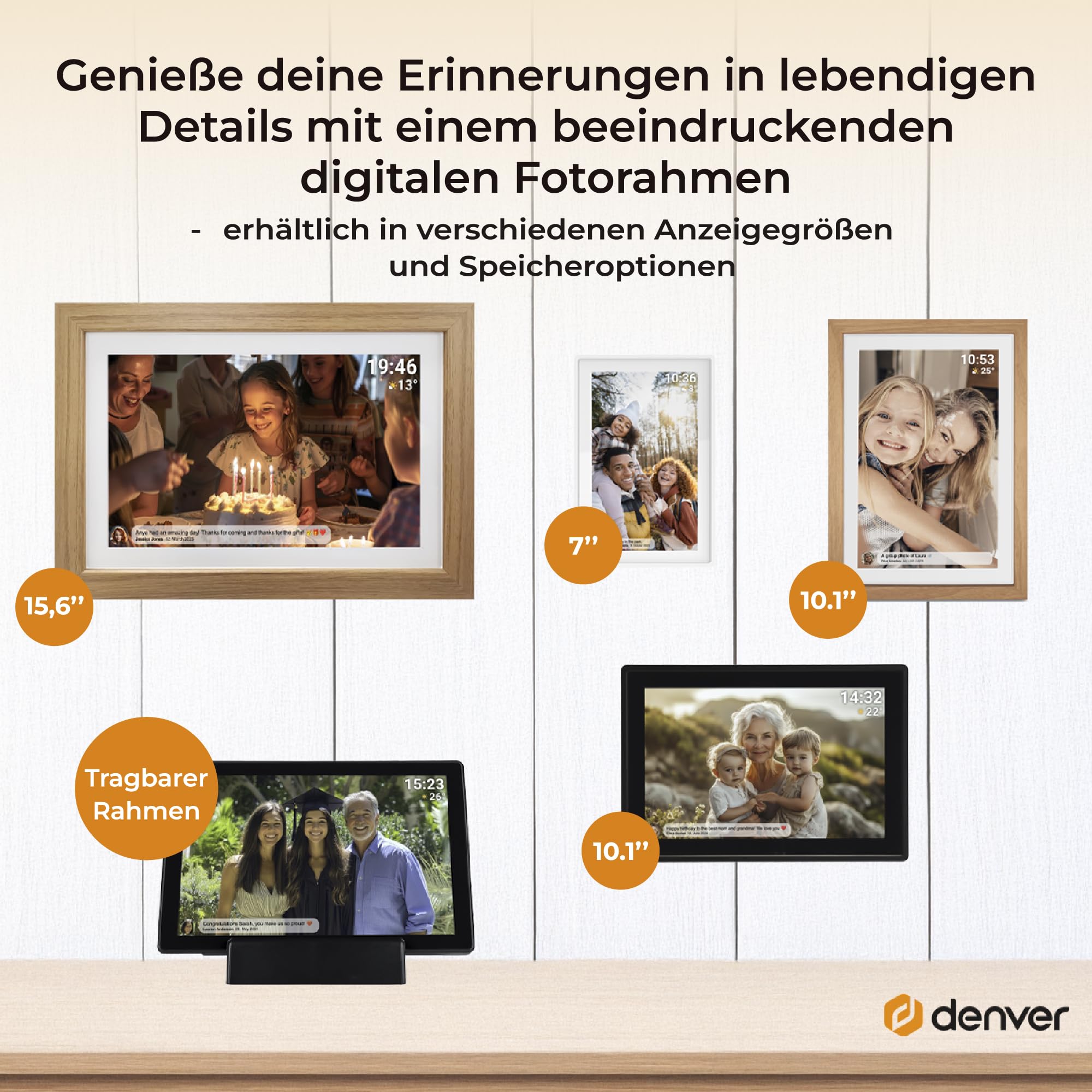 Denver Digitaler Bilderrahmen 10,1 Zoll mit WLAN – Frameo Digital Photo Frame mit Touchscreen & 16 GB Speicher – Elektrischer Fotorahmen mit App‑Steuerung - USB & microSD - Schwarz