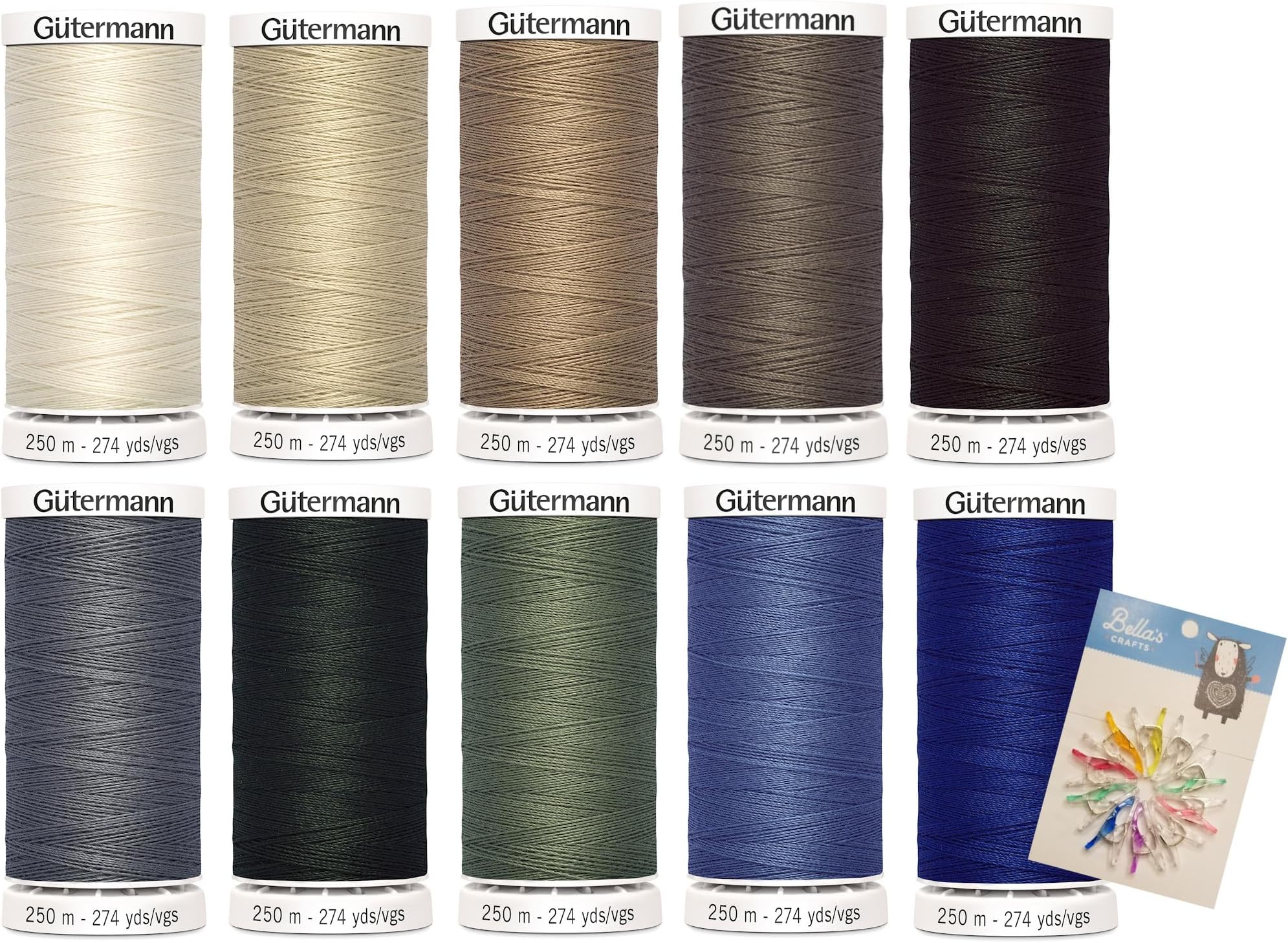 Amazon.com: Gutermann Sew-All Thread 547 yd, 8 Pack Bundle with Bella's ...