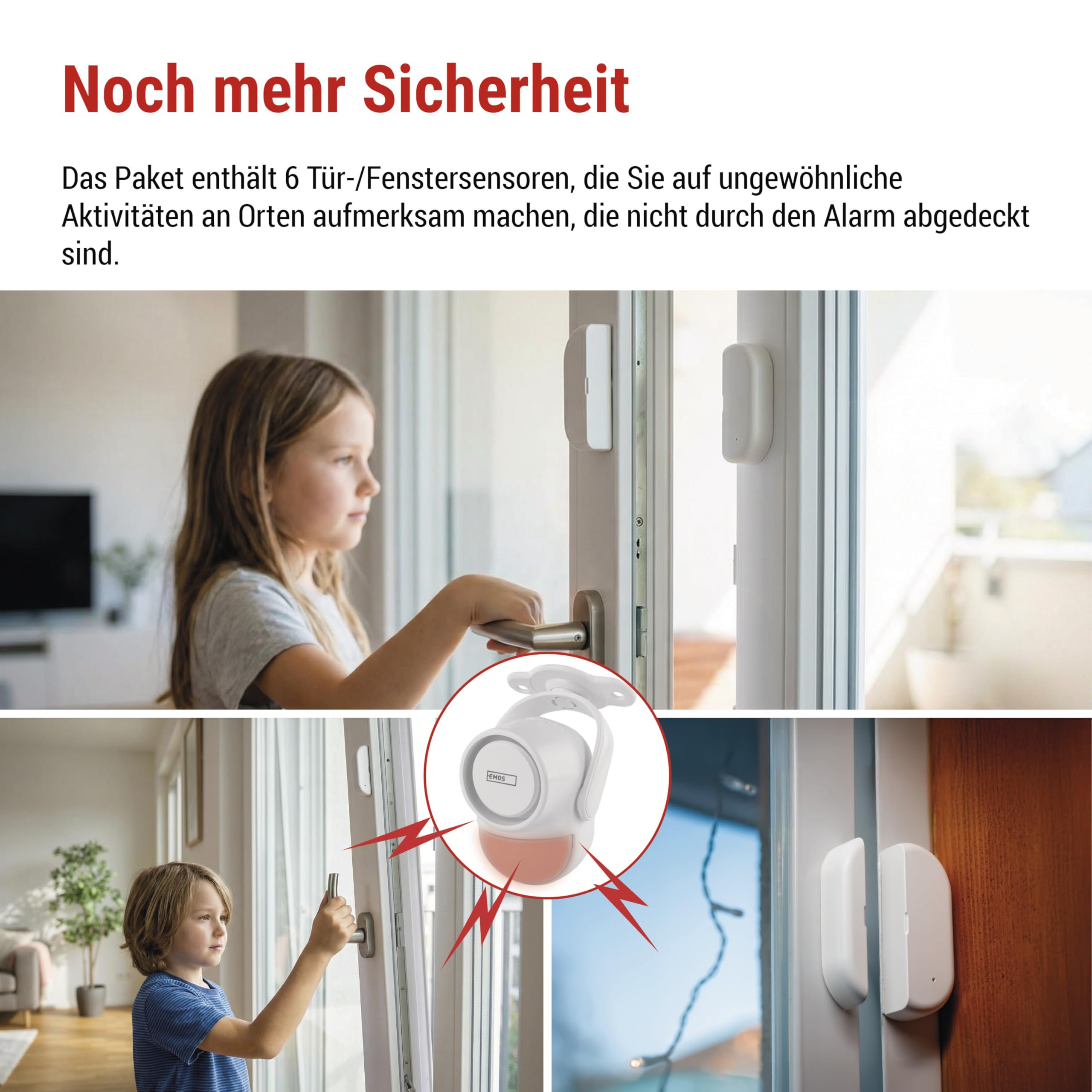 EMOS GoSmart - Alarma PIR con Sirena de 125 dB y aplicación, Doble operación, Kit de Alarma antirrobo, Tipo IP-126L, con 2 mandos a Distancia y 6 sensores de Puerta, Tuya, Smart Life, 2,4 GHz, WiFi