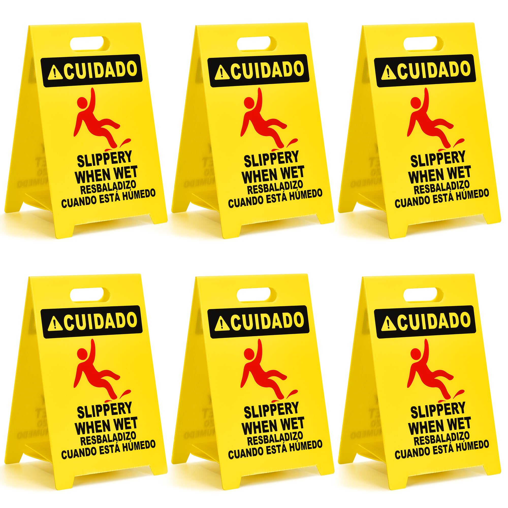 MATTHEW CLEANING 19'' Industrial Wet Floor Sign 6 Pack 2-Sided Durable Corrugated Plastic Birght Yellow Multilingual Warning Signs Commercial Caution Wet Fold-out Floor Signs For Indoors and Outdoors