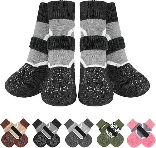 BEAUTYZOO Calcetines reflectantes antideslizantes para perros para evitar lamer las patas, zapatos de perro para suelos de madera dura en pavimentos
