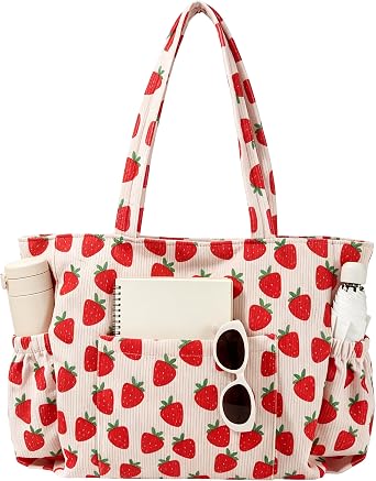 Corduroy Women Tote Bag,Large Capacity Shoulder Bag with Zipper