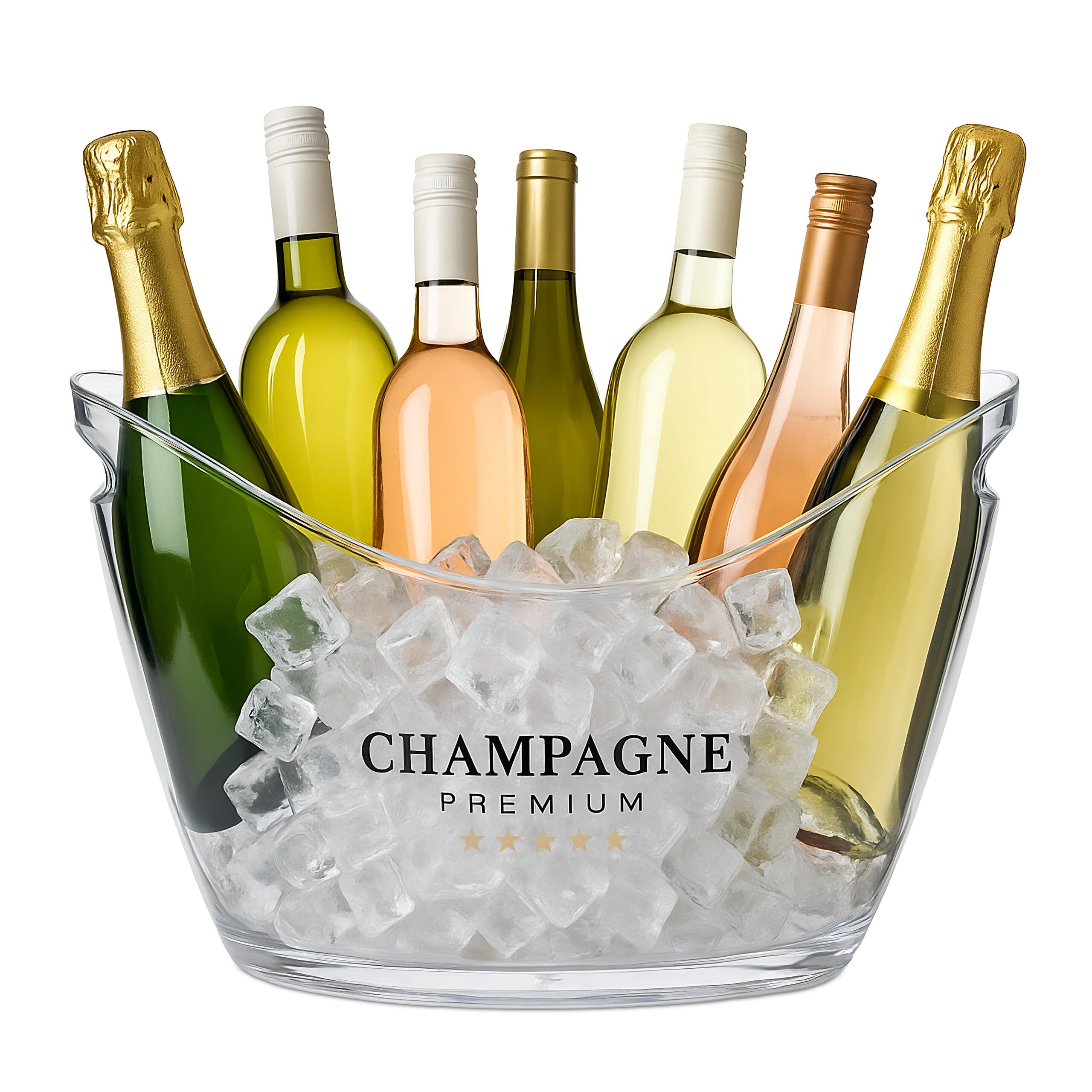 Relaxdays Ice Bucket, 8 Litres, Drinks Cooler with Handles, Bottle Chiller for Champagne & Wine, Plastic, Transparent