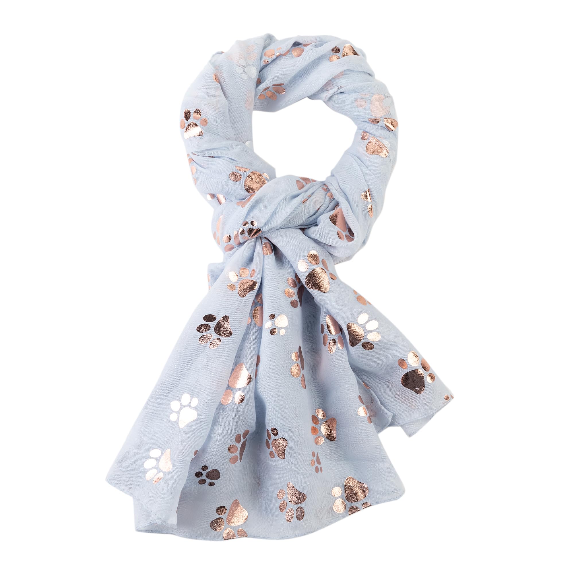 London Scarfs Women's Baby Blue Fashion Gold Foil Cat Dog Pow Scarf For Pet Dog Lover Mother Gift (Baby Blue)