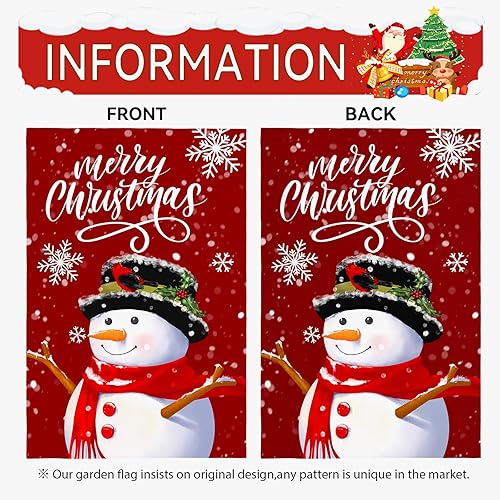 Miniatura 6 de Bandera de jardín de Navidad con diseño de muñeco de nieve de invierno, bandera de jardín con copos de nieve, bandera de patio de doble cara para