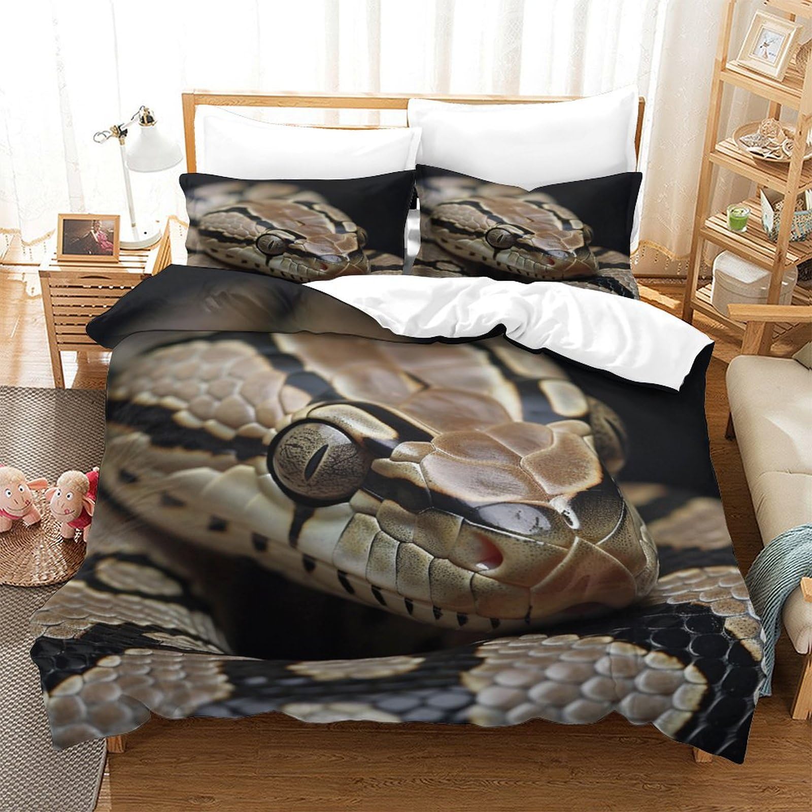 P1S9U7W5Y Realistic Snake Pattern 3D Printed Duvet Cover Set 3pcs Microfiber Snake Bedding Set Double（200x200cm）