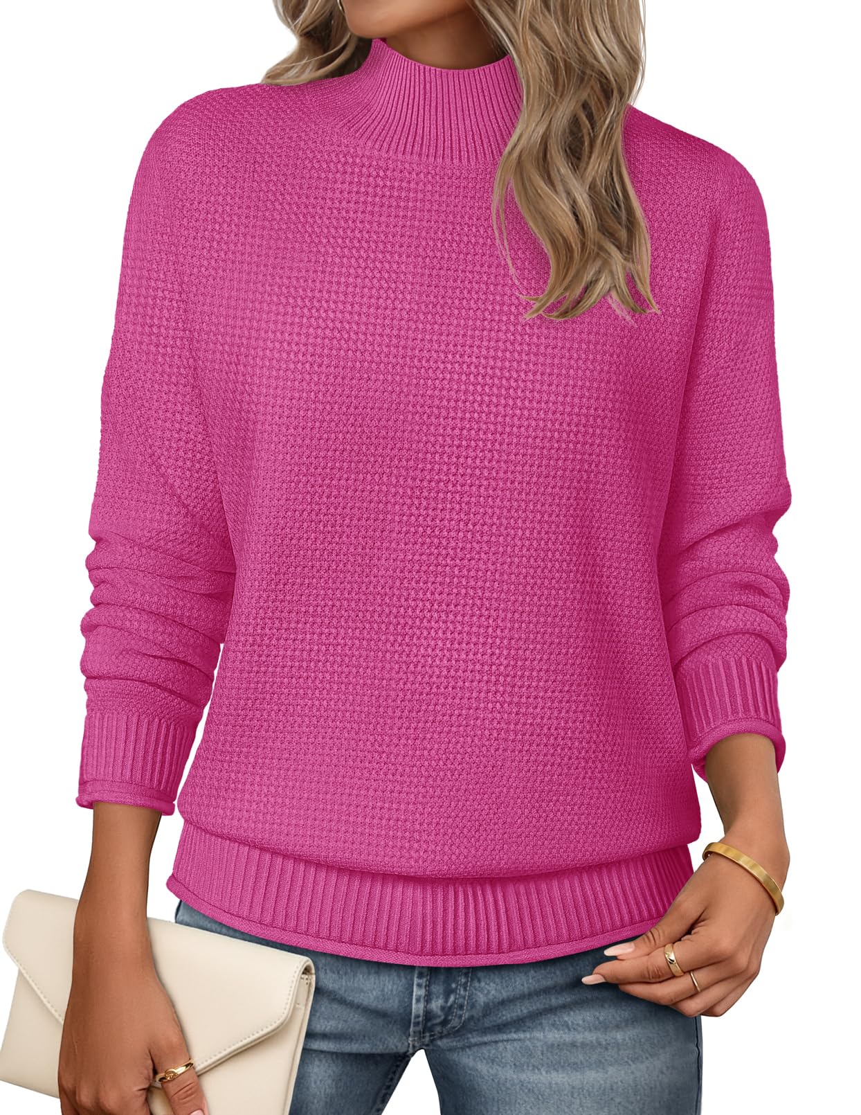 MEROKEETY Womens Turtleneck Long Sleeve Fall Cozy Knit Sweater 2026 Trendy | Loose Pullover, Ribbed Hem, Solid Color, Drop Shoulder, Casual Jumper Top, Cozy Outfits, Fall Fashion, Warm Winter Clothing