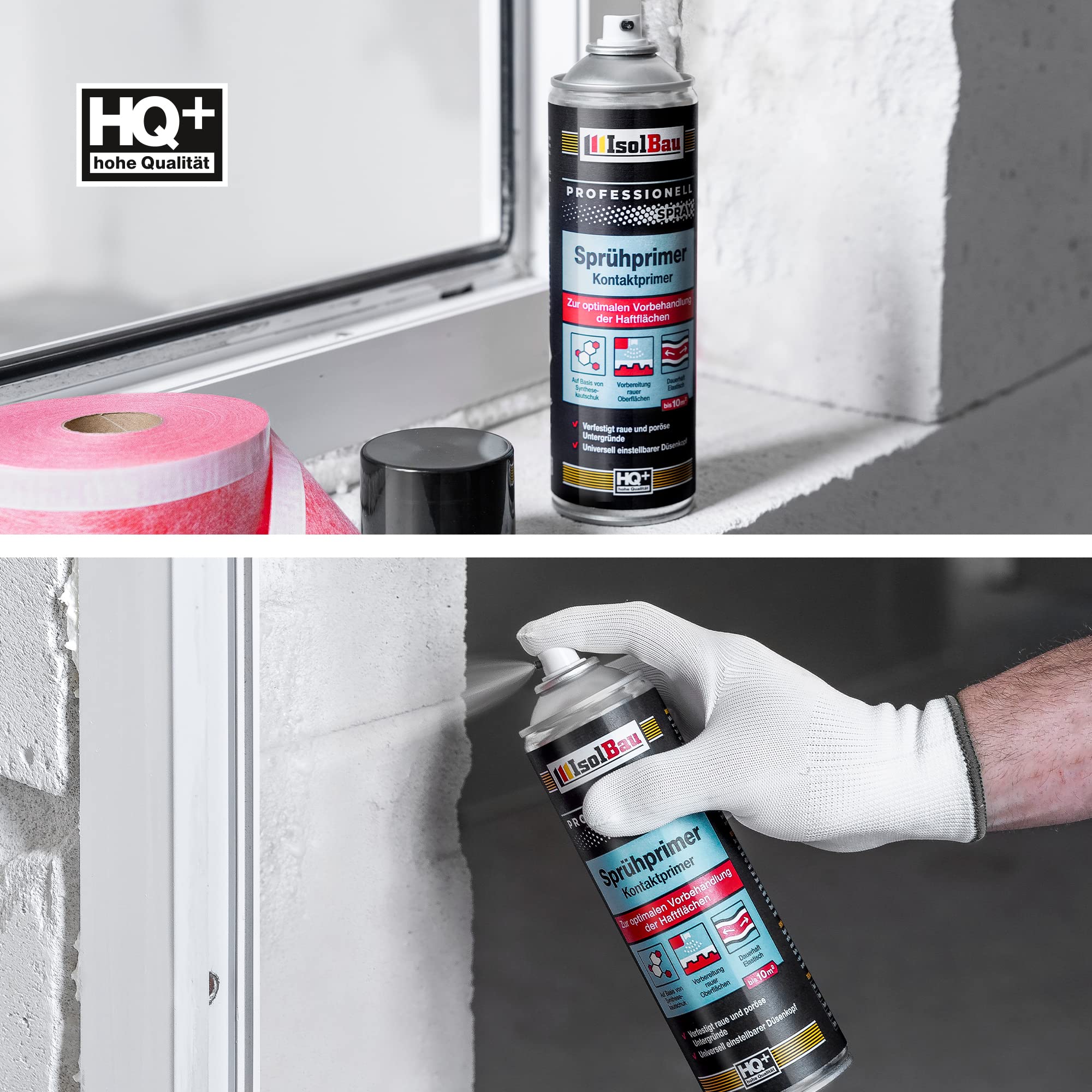 Isolbau Sprühprimer 2 x 500 ml - Kontakt-Primer zur Vorbehandlung der Haftflächen - Haftvermittler für Glas, Holz, Metall, Mauerwerk, PVC, Beton uvm