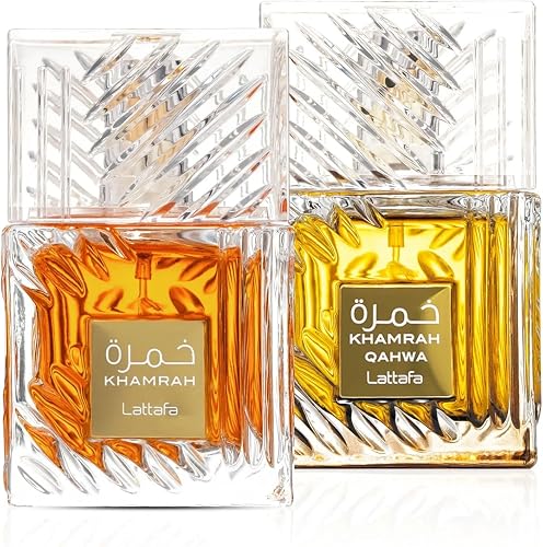 Lattafa Khamrah & Khamrah Qahwa Eau De Parfum Unisex 3.4 Fl Oz | Long-Lasting Arabic Perfume for Men & Women | Luxury Fragrance Gift Set | Spicy, Sweet & Woody Scent