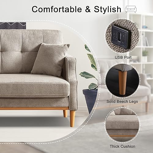 Miniatura 3 de Sofá para sala de estar, sofá biplaza de 70 pulgadas, resistente al agua, moderno, suave, tapizado, sofá de mediados de siglo con puerto de carga