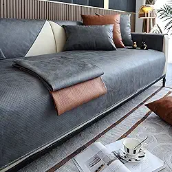 vctops Capa de sofá de couro sintético vintage à prova d'água capa de sofá seccional antiderrapante capa de sofá para cães, crianças, protetor de móveis de animais de estimação (cinza, 91,44 cm x 160,04 cm)