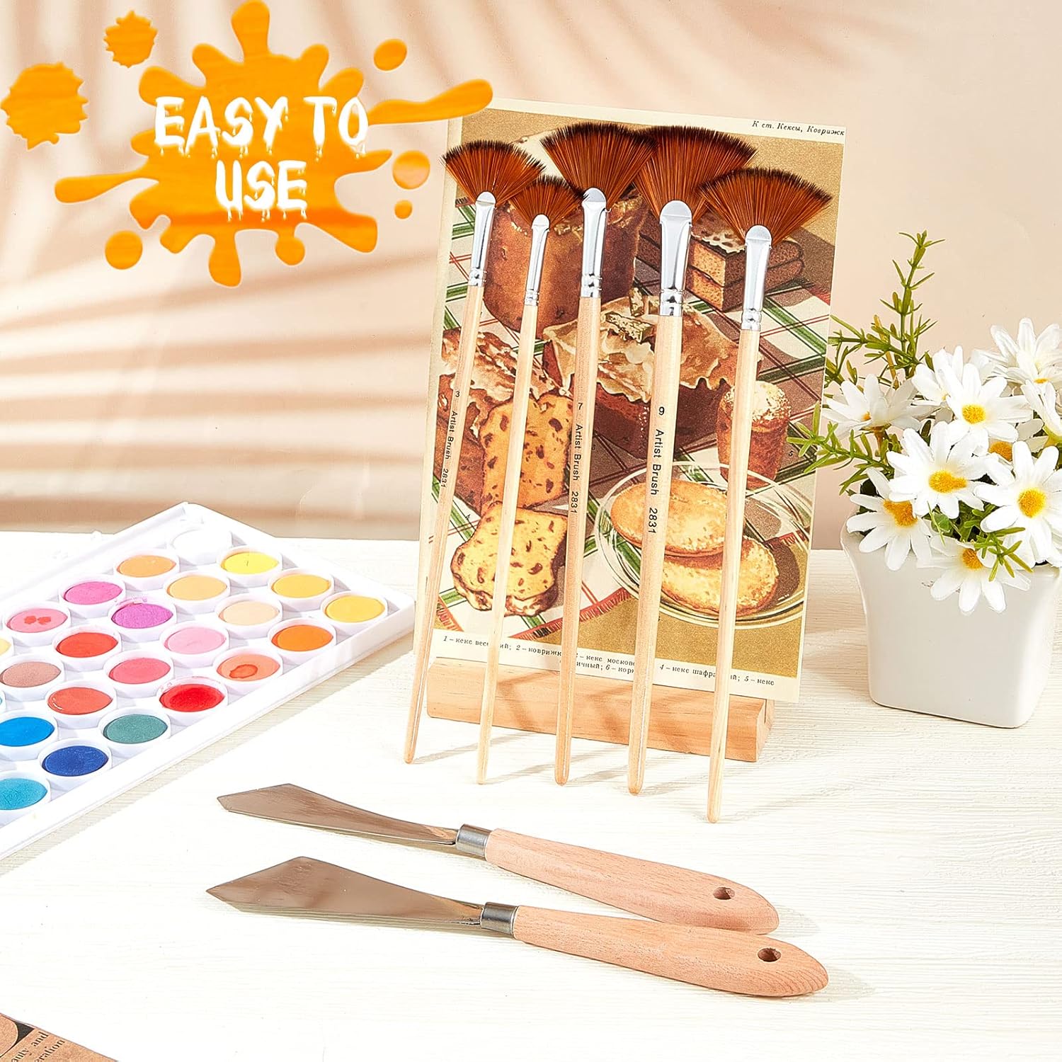 10 Pcs Oil Based Painting Tools Paintbrush Brush Set, 2 Stainless Steel Palette Knife 3 Blender Background Brush 3 Flat Fan Blender Artist Brush Paint Supplies for Kids Adults Oil Canvas Acrylic : Arts, Crafts & Sewing