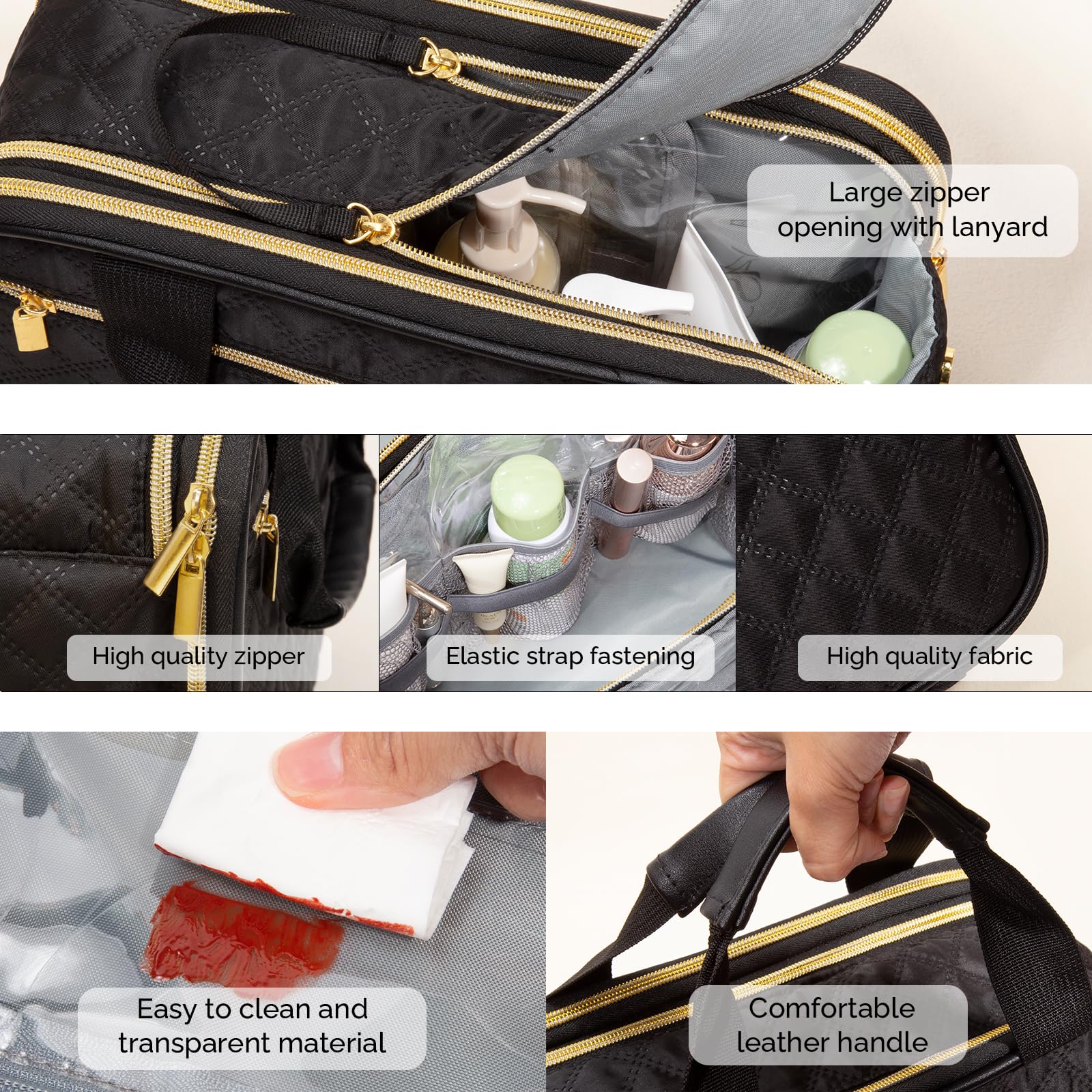 Borsa cosmetica da viaggio a scacchi con scomparti per gioielli, articoli da toeletta, cosmetici
