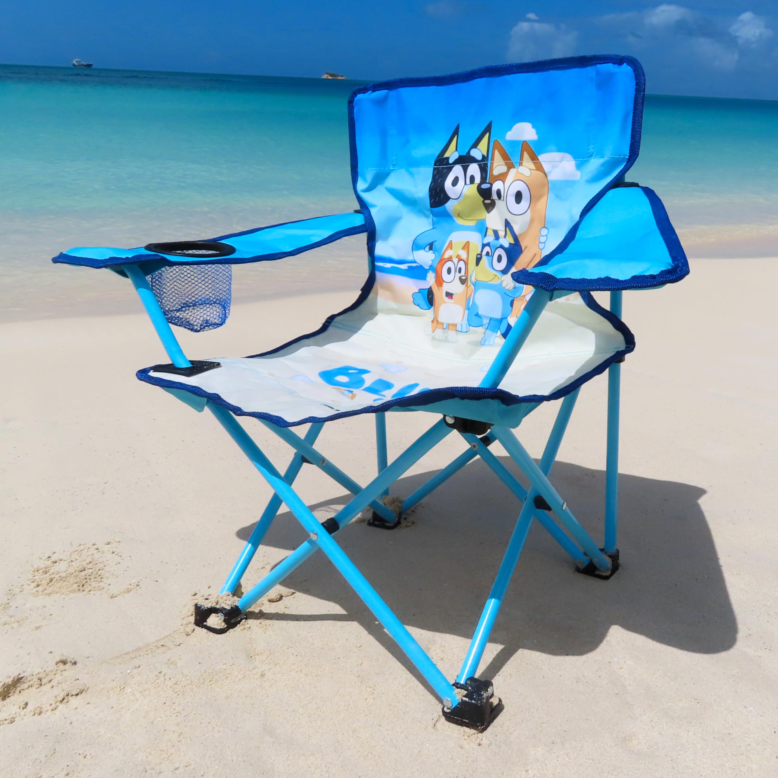 Toyland® Bluey & Bingo sedia da campeggio pieghevole per bambini con portabicchieri e borsa portaoggetti - Perfetta per gite in campeggio, spiaggia e giardino