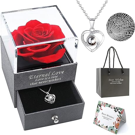 Preserved Flower and I Love You Necklace: Perfect Christmas Gift
