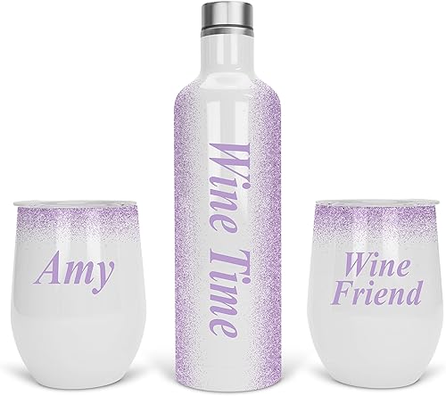 Miniatura 9 de Vaso de vino personalizado, regalo de vaso de vino, vasos de vino de acero inoxidable, paquete de 2 unidades de 12 onzas y 1 botella de vino