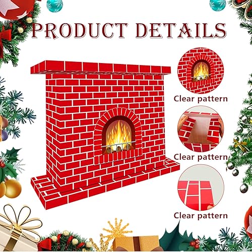 Miniatura 3 de Chimenea de cartón de Navidad de 41 x 35 pulgadas, 3D artificial de ladrillo rojo para chimenea con guirnalda de llama de fuego, calcetines, tarjeta