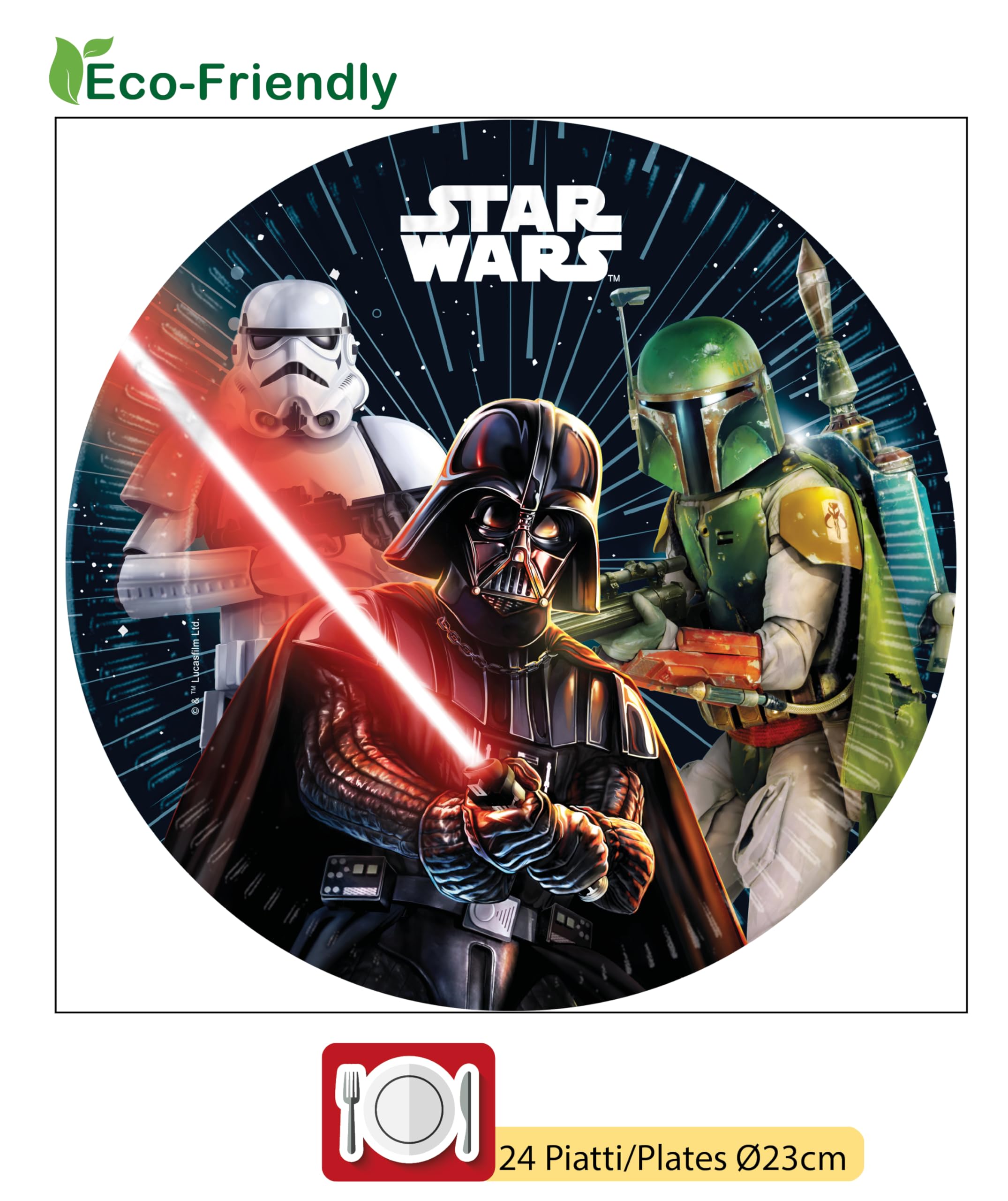 Kit Vaisselle de Fête Star Wars Galaxy pour 24 personnes (112 pcs: 24 assiettes Ø23cm, 24 assiettes Ø20cm, 24 gobelets 200ml, 40 serviettes 33x33cm)