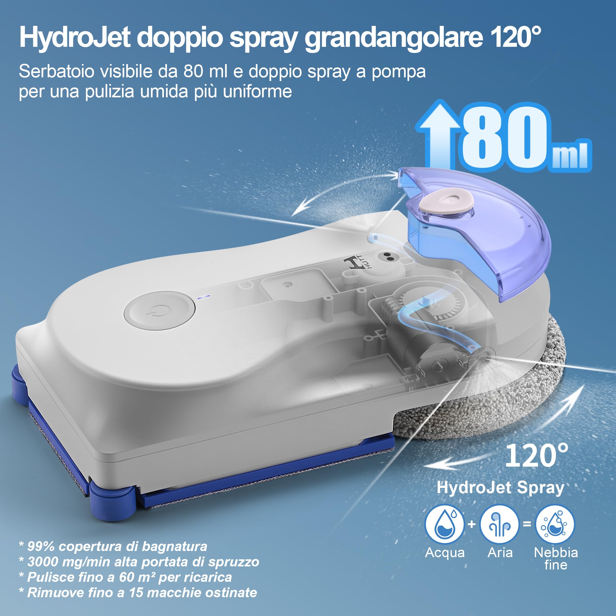 HUTT R10 Robot Lavavetri Finestre, Sistema di Pulizia Ibrido Umido/Secco con Pulizia Umida Rotante e Asciugatura Azionata, 7000 Pa, Doppio Spray HydroJet, Navigazione 7.0