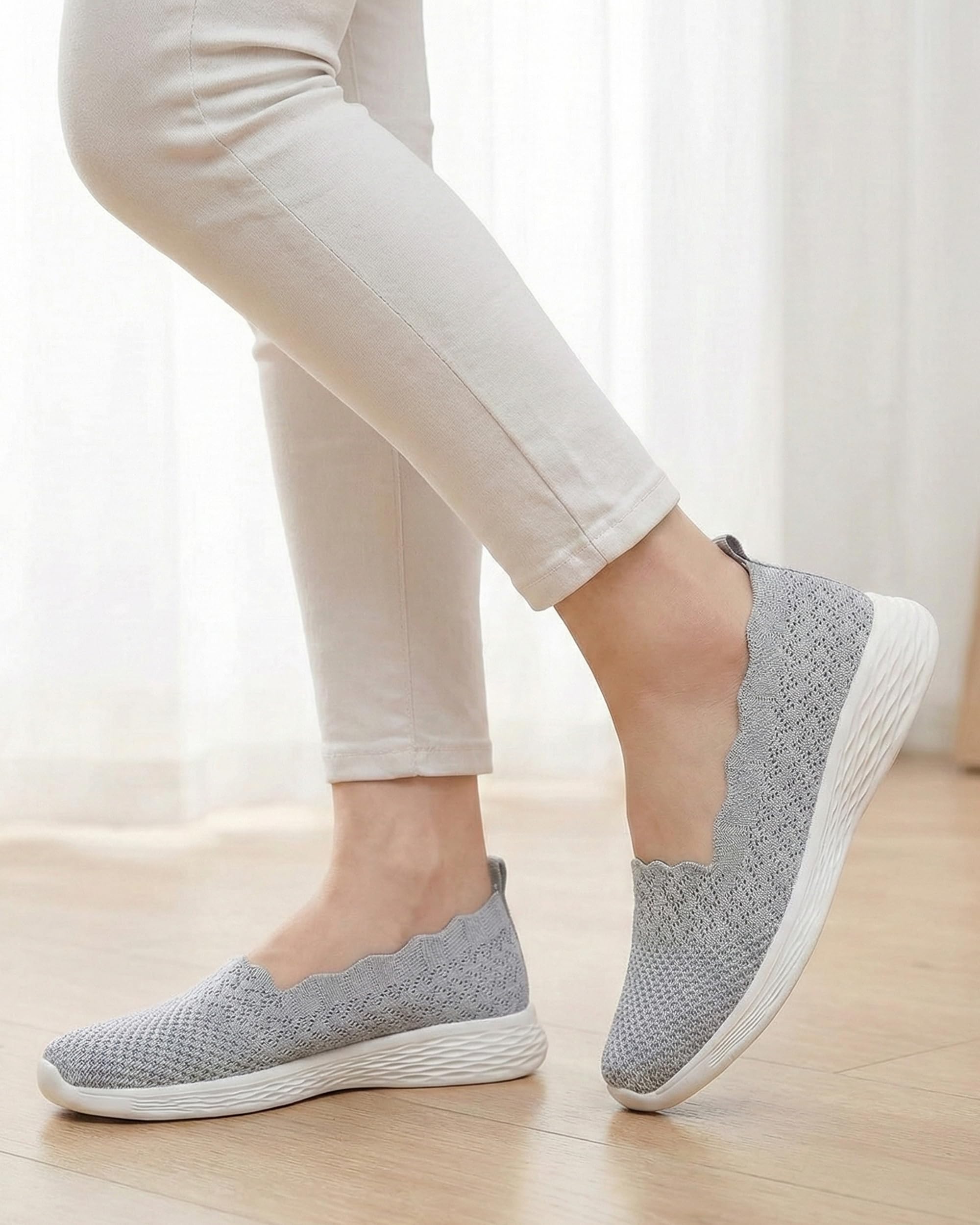 Puxowe Zapatillas Slip On Mujer Ligeras y Transpirables Zapatos Deportivos Cómodos Zapatos de Ocio Zapatos para Caminar al Aire Libre Fitness 39.5 EU Gris Claro Weit