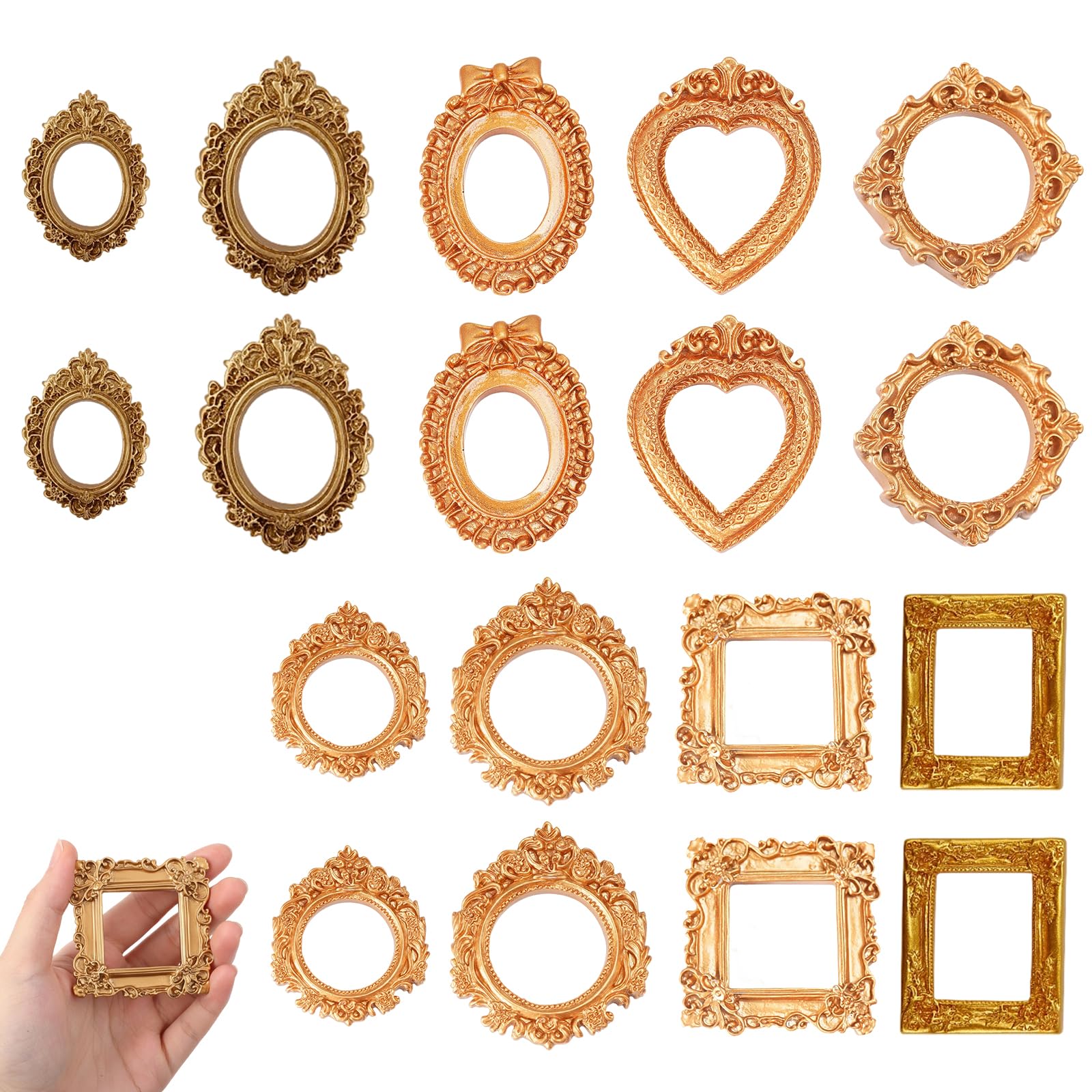 18 Pcs Mini Picture Frames, Small Vintage Gold Photo Frames, Antique Gold Picture Frames for DIY Crafts, Home Decor, Jewelry Display, Party and Gift Making