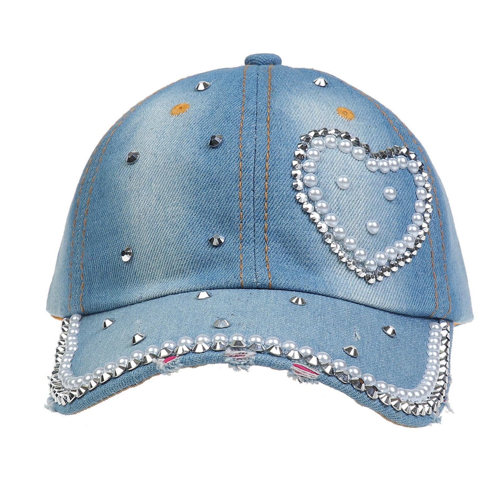 Gorra de béisbol de mezclilla de 6 paneles con diamantes de imitación, con perlas de diamantes de imitación, ajustable, gorra de camionero, hip hop, deportes al aire libre, visera de golf