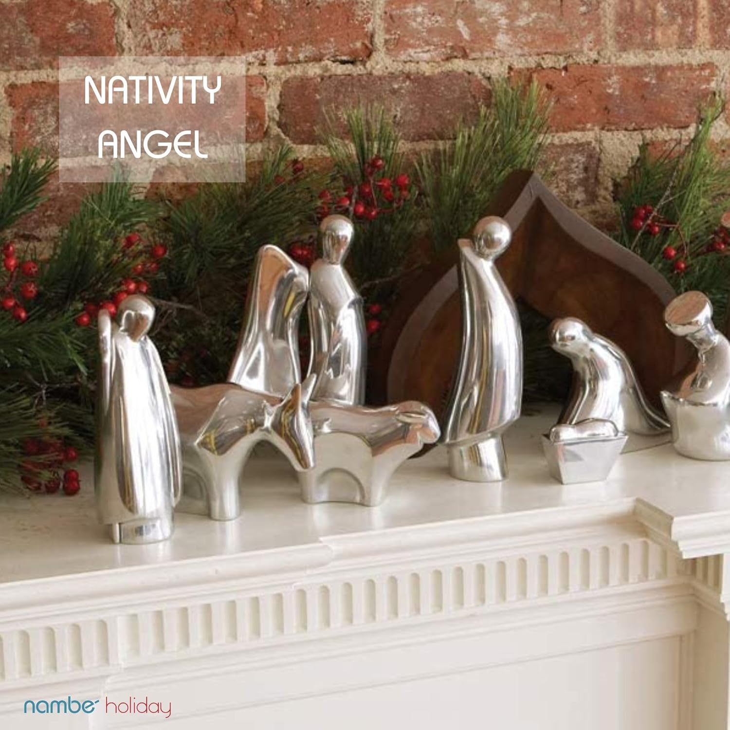 Nambe Angel Nativity Figure – Serene Angel in Adoration, Metal Alloy Holiday Décor Statue, 7” H × 5” W, Meaningful for Tablescapes, Nativity Displays, and Family Keepsakes