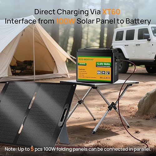 Miniatura 9 de ECO-WORTHY Batería de litio LiFePO4 de 12 V 50 Ah con interfaz XT60, Bluetooth 5.0, protección a baja temperatura, se conecta al inversor de