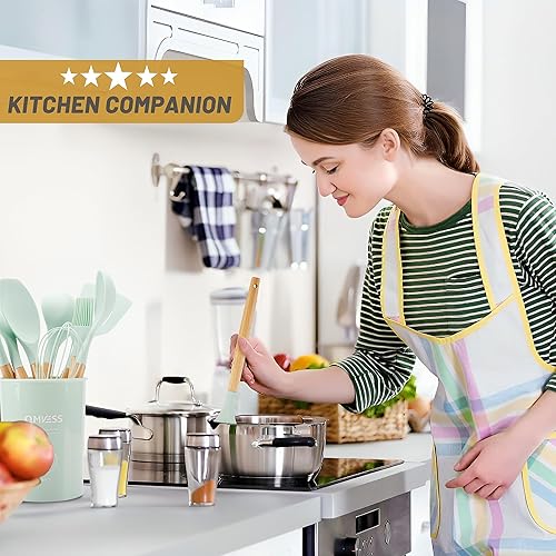 Miniatura 5 de QMVESS - Juego de utensilios de cocina de silicona antiadherente de 35 piezas con soporte mango de madera resistente espátula de silicona resistente