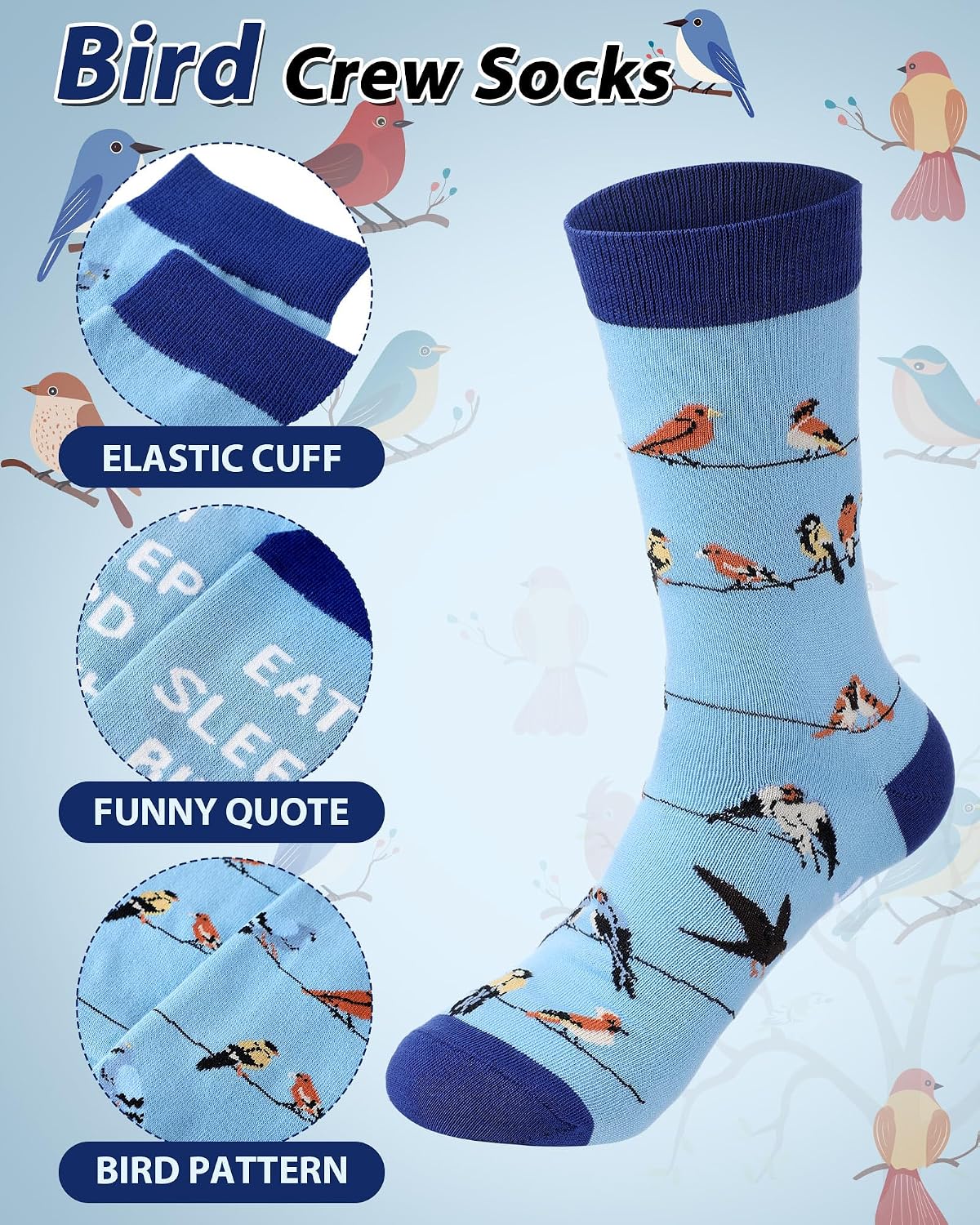 Bonuci 6 Pairs Birds Lover Socks for Men Fun Novelty Casual Crew Dress Socks for Crazy Bird Watcher Nerd Bird Lovers Gifts for Father Dad Birthday