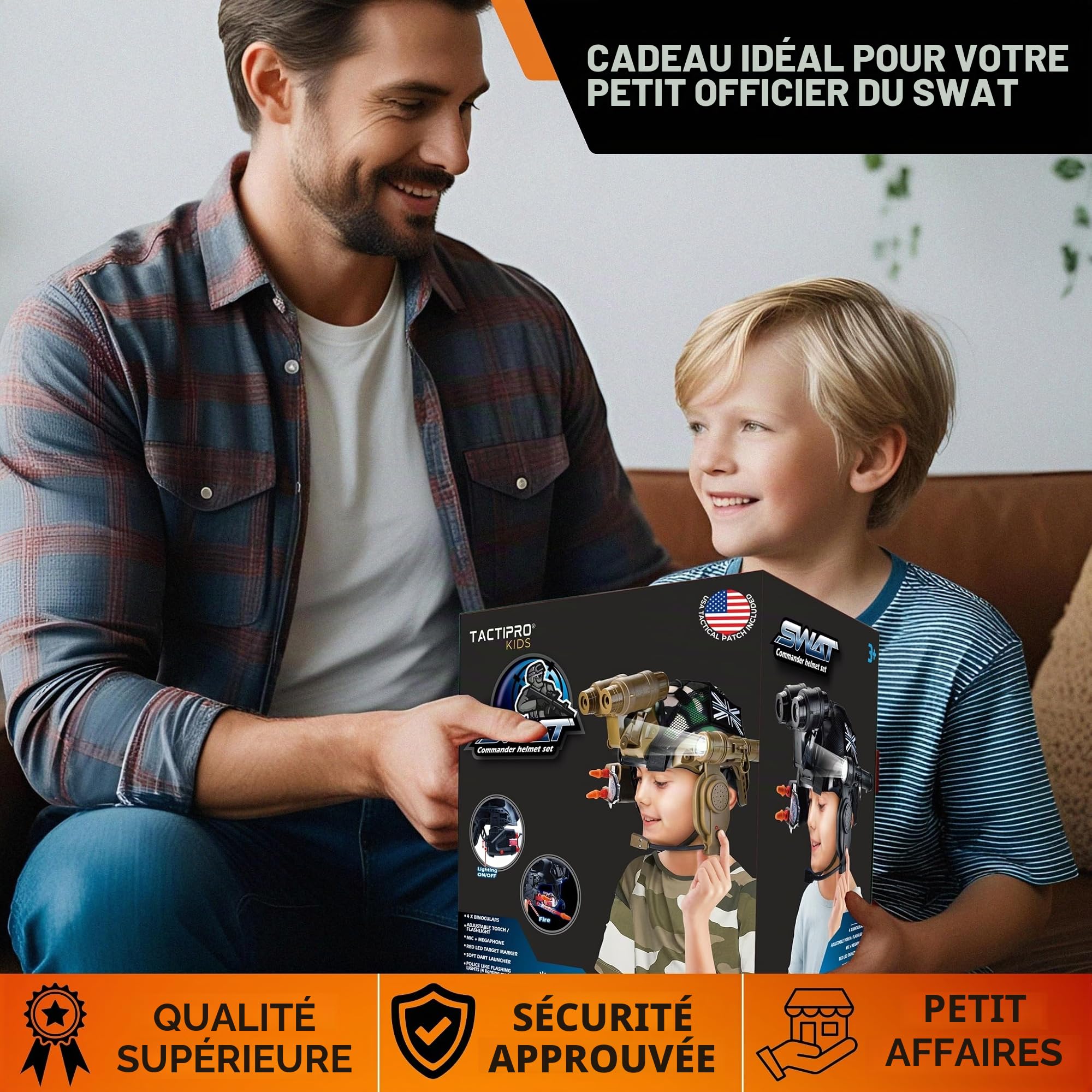 Ensemble de soldat de police pour enfants avec casque SWAT comprenant une lampe torche amovible, une lunette LED mégaphone, un pistolet à fléchettes et 4 jumelles, pour des heures de plaisir