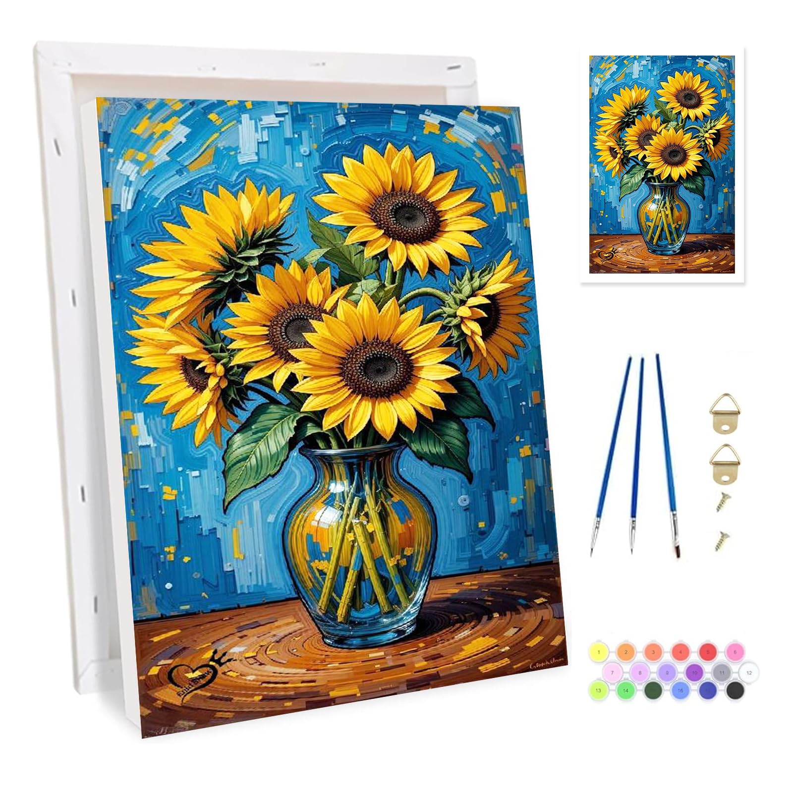 Bowetile Framed Chrysanthemum Paint by Numbers for Adults, Landscape Painting by Numbers Kit for Adults Beginners Canvas Kit, DIY Color Oil Painting Acrylic Paints for Home Wall Decor 20x30cm