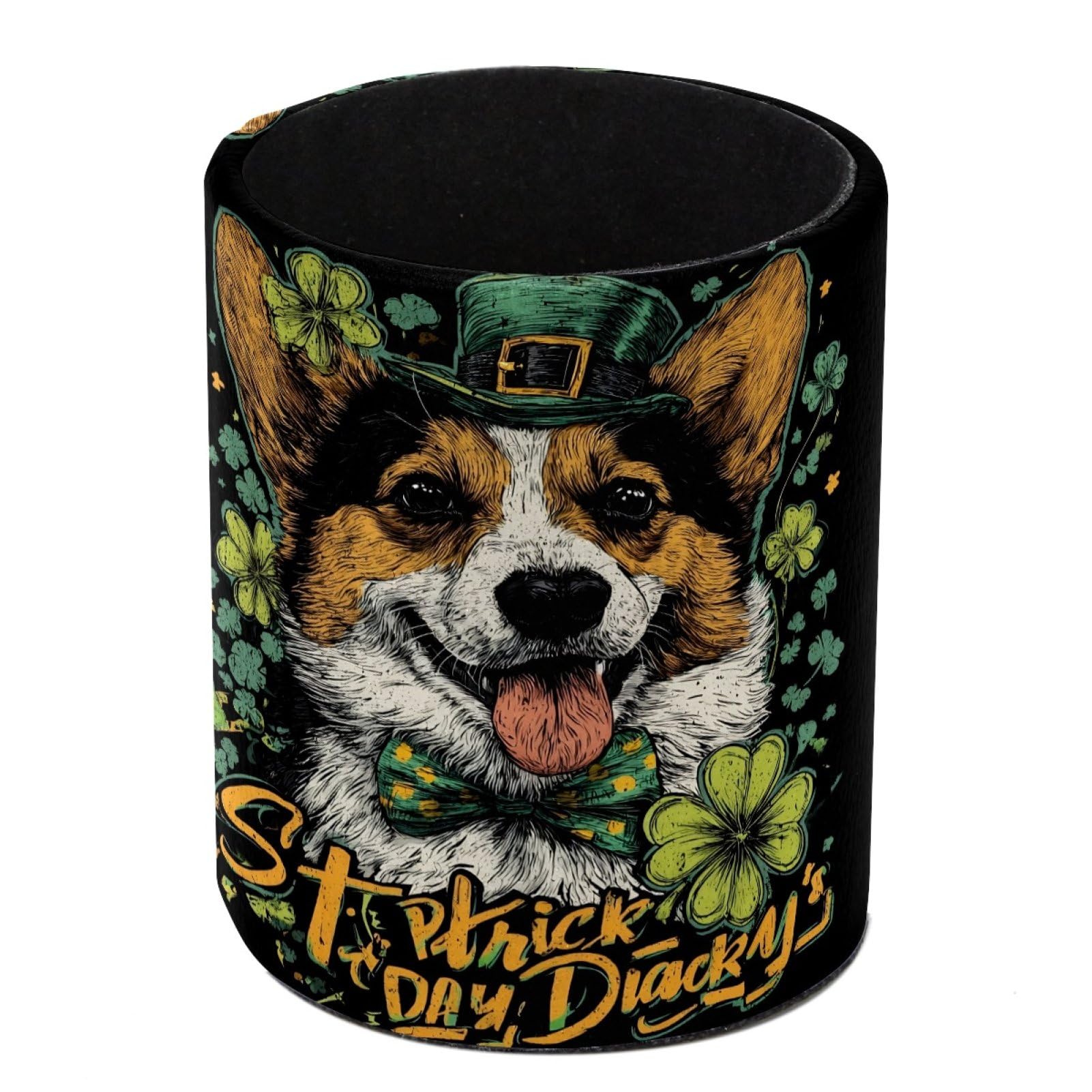 FWJZDSP St. Patrick's Day corgi Pencil Cup Pen Organizer Makeup Brush Holder for Office Home Countertop Desk Accessory Storage