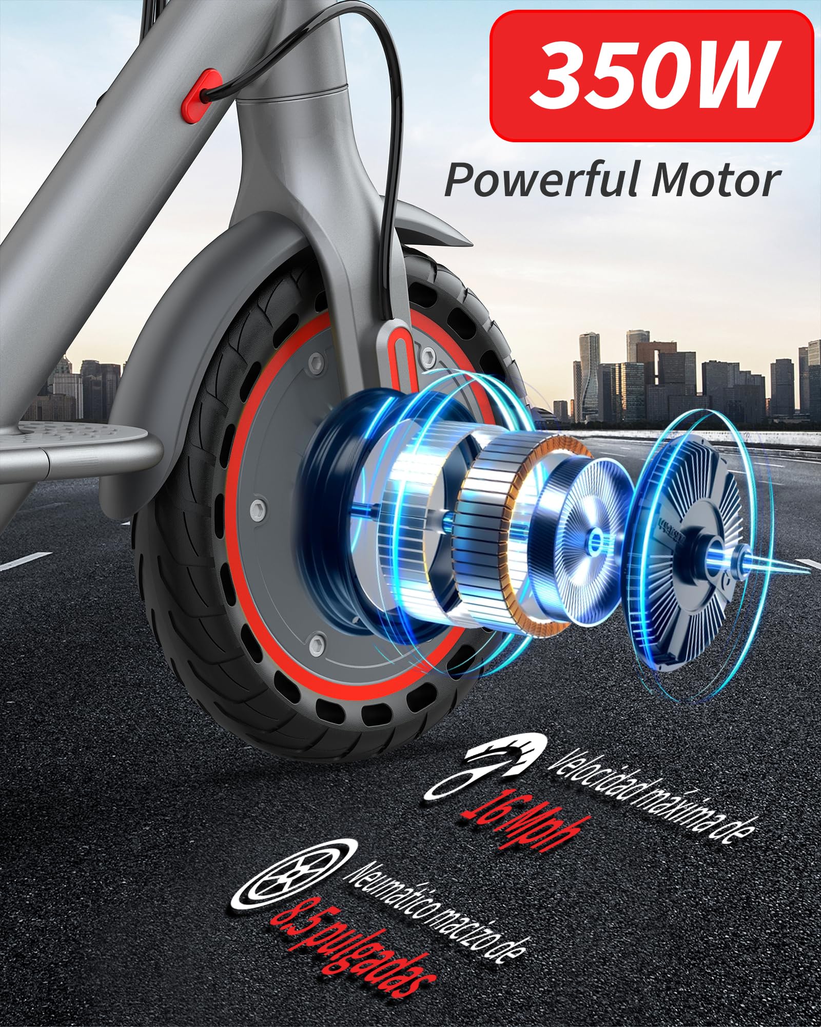 Patinete Eléctrico Adultos, Scooter Electrico Plegable，Ruedas 8,5” Patin Electric, Doble Frenos de Disco