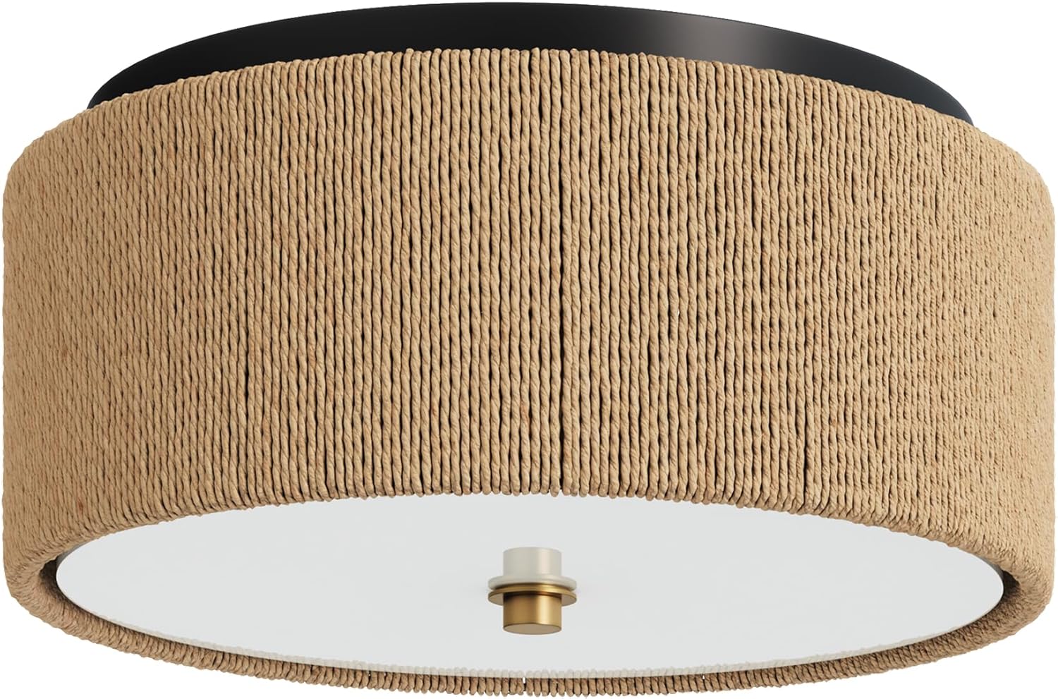 Nathan James Juluca Boho Light Fixture, Flush Mount Ceiling Light with Frosted Glass Diffuser, Rustic Boho Ceiling Light with Seagrass Shade