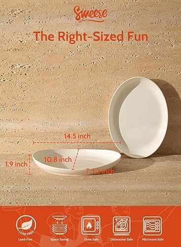 Miniatura 2 de Sweese Paquete de 2 platos ovalados de porcelana, color blanco, duradero y profesional, 14.5 pulgadas, 2.0 unidades