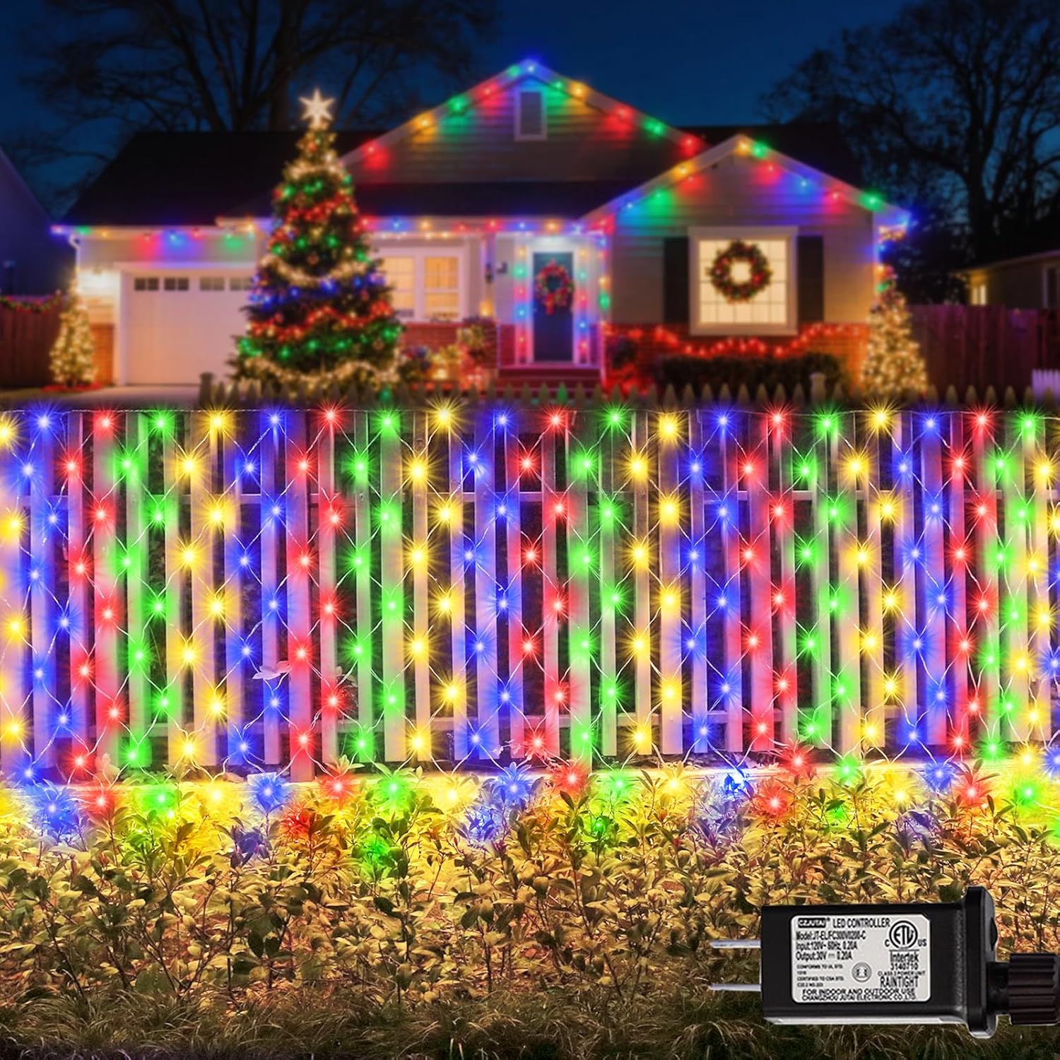 360 LED Net Lights, 21ft x 5ft Colorful Christmas Mesh Lights Clear Wire 8 Modes, Connectable Waterproof String Lights Outdoor for Bushes Tree Garden Holiday Wedding Party - Multicolour